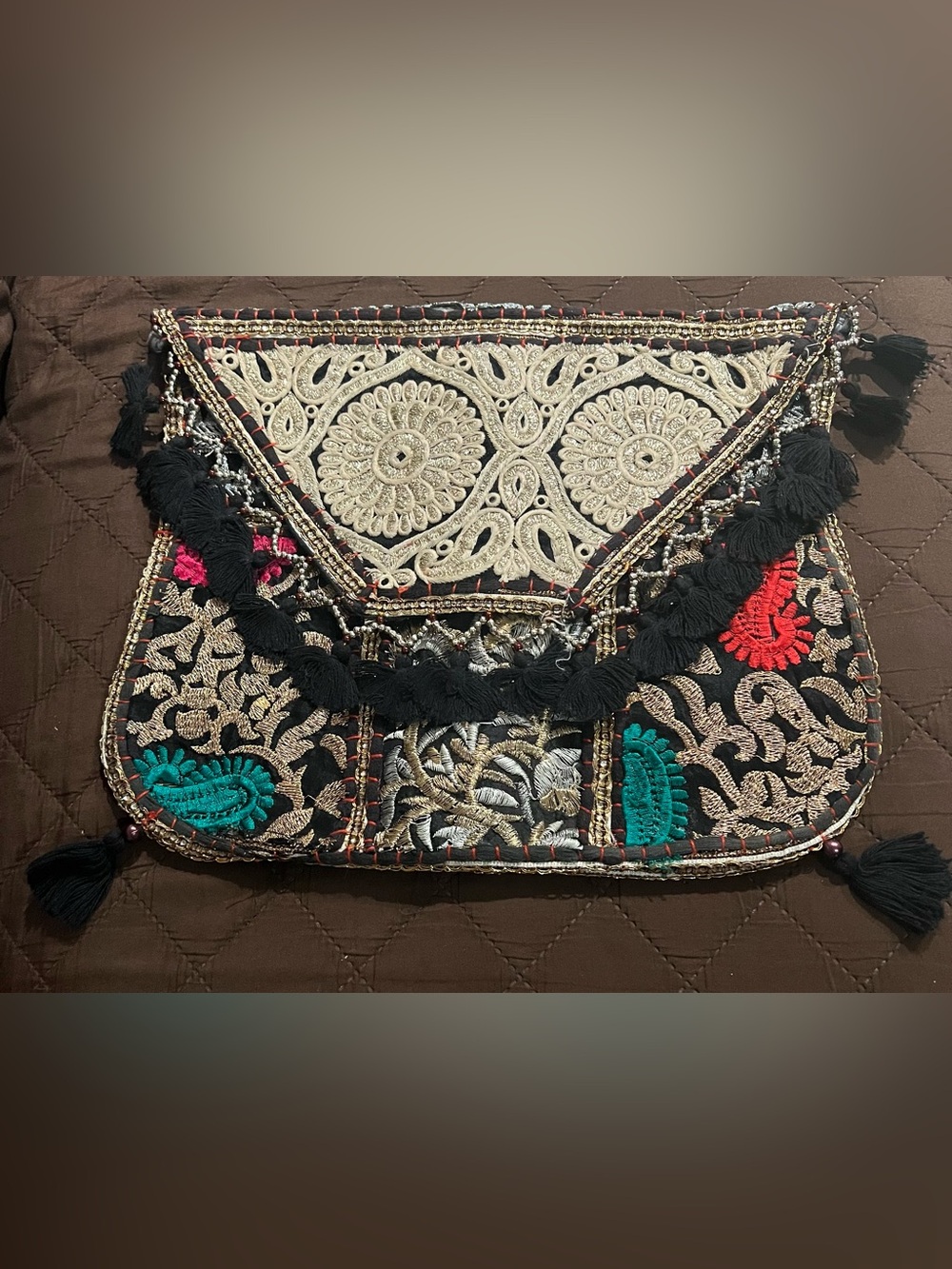 Vintage 1920's Art Deco Micro Beaded embriodered Purse Evening Bag Handmade
